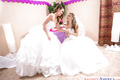 Lesbian pornstars Dillion Harper and Kimmy Granger humping on wedding night