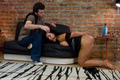 Big-boobied MILF Lisa Ann with bound hands and legs mouthfucked by James Deen