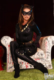 Immensely tempting chick in Cat woman cosplay suit revealing her goods