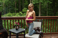 Sweet young Kylie Nicole stretches her pussy and toys naked on the deck