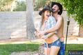Girl in hat Dani Daniels is riding the big sticking pecker like a real cowgirl