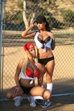 Busty softball players Angelina Valentine & Bridgette B have 3some with umpire