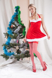 Young Alecia Fox in pigtails showing tiny titties & toying by the Xmas tree