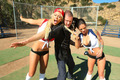 Busty softball players Angelina Valentine & Bridgette B have 3some with umpire