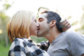 Hot blonde Cece Capella fully clothed kissing Donnie Rock outdoors